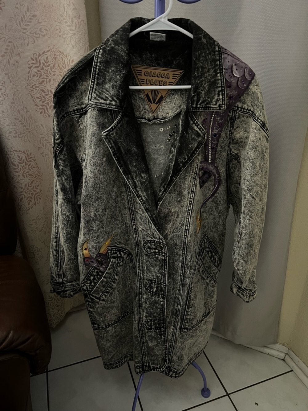 Gallery Black & Purple Acid-Wash Jean Jacket